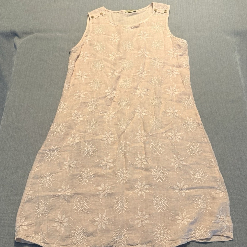 Terzo Millennio Italy Womens XL 100% Linen Pink Embroidered Midi Dress